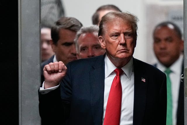 <p>Donald Trump leave a Manhattan courtroom where attorneys delivered closing arguments in his hush money trial on May 28. </p>