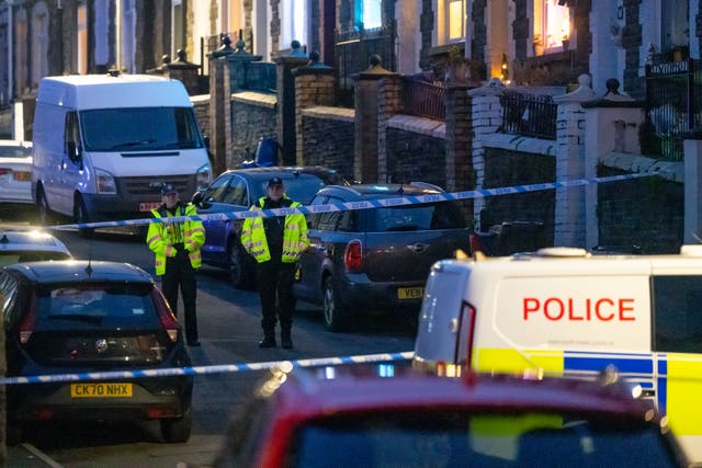 <p>The crime scene in Aberfan after Daniel Popescu had attacked his pregnant ex-girlfriend, triggering an armed manhunt </p>