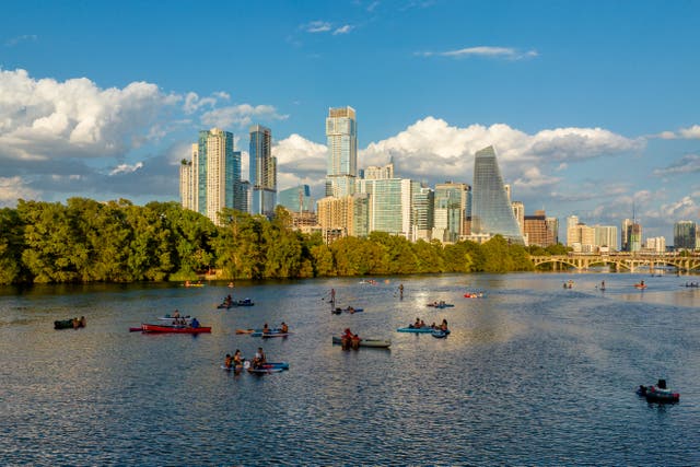 <p>People sit on river boats in the Colorado River on September 05, 2023 in Austin, Texas </p>