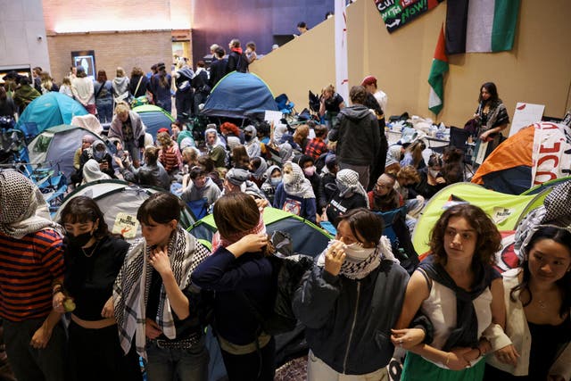 <p>Pro-Palestinian students hold sit-in in Melbourne on 15 May 2024 at Melbourne University’s Arts West building</p>
