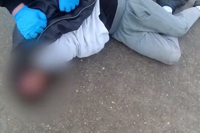 <p>Moment police taser man armed with knife down his trousers.</p>